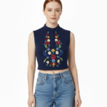 Top azul con flores / small