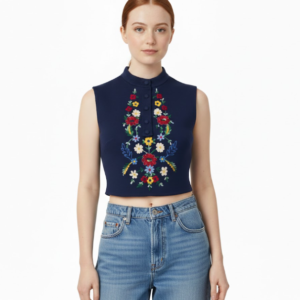 Top azul con flores / small